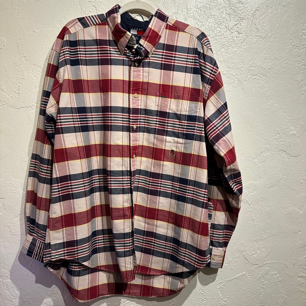 Tommy Hilfiger Size XL Plaid Woven Long Sleeve Button Down 100% Cotton